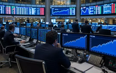 Intesa Sanpaolo IT0000072618 – Börsen-Editorial am Borsa Italiana Milano Trading-Floor mit FTSE-MIB-Charts - Foto: THN