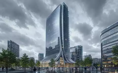 UniCredit IT0005239360 – futuristischer Architektur-Render eines Glas-Bankturms in Mailand mit parametrischer Fassade - Foto: THN