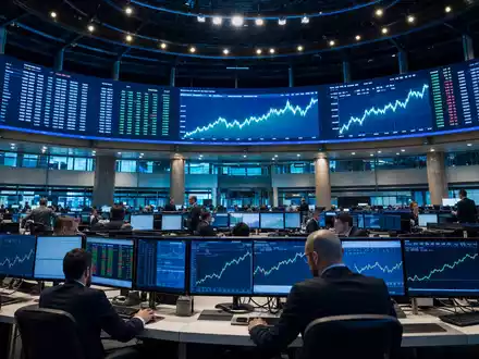 UniCredit IT0005239360 – Editorial-Fotografie eines europäischen Börsenhandelsraums Borsa Italiana Milano mit Händlern und Kursbildschirmen - Foto: THN
