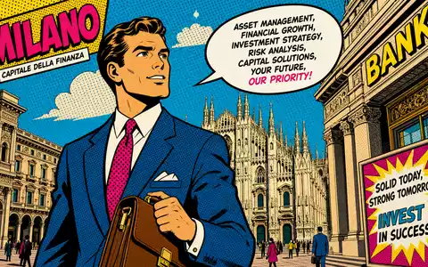 UniCredit IT0005239360 – Pop-Art-Comic eines Mailänder Bankers vor dem Duomo im Lichtenstein-Halbtonpunkt-Stil - Foto: THN