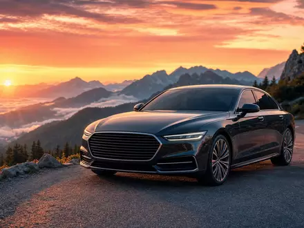 Elegante Premium-Limousine in Front-3/4-Ansicht auf kurvenreicher Bergstraße bei Sonnenaufgang – passt zum Qualitätsanspruch der BMW AG (ISIN DE0005190003) als Automobilhersteller - Foto: THN