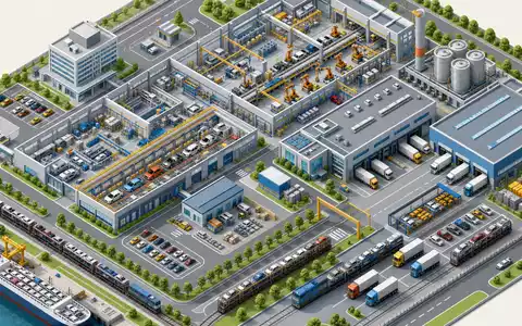 Isometrischer 3D-Render eines Miniatur-Automobilwerks mit Förderbändern und Lagerhallen – illustriert die Produktionskette der BMW AG (ISIN DE0005190003) spielerisch - Foto: THN