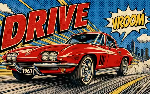 Pop-Art-Comicillustration eines stilisierten Sportcoupés mit Speedlines und Schriftzug DRIVE – dynamische Bildsprache für die Fahrfreude der BMW AG (ISIN DE0005190003) - Foto: THN