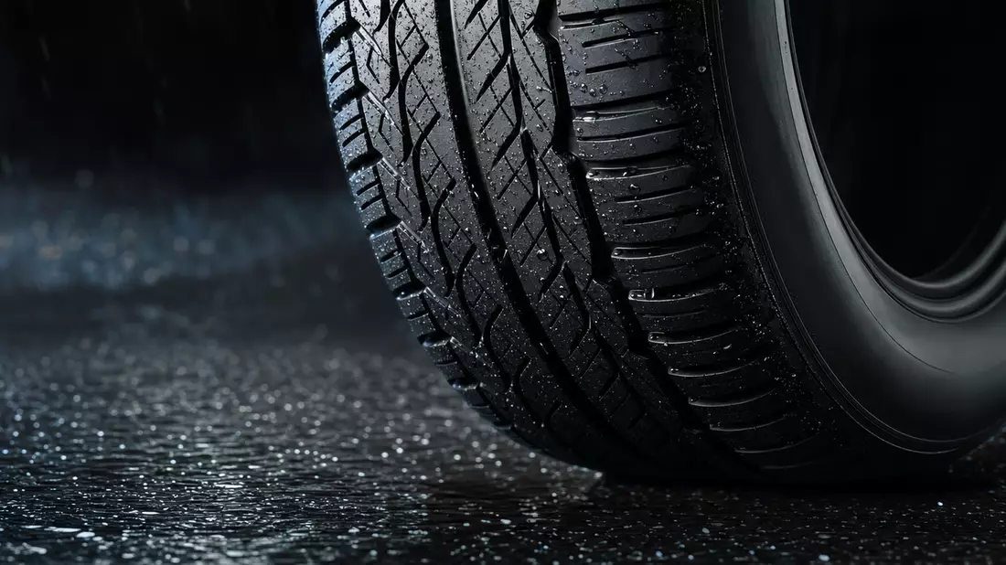 Unbranded Premium-Reifen mit Profildetails auf nasser Asphaltstraße bei Regen