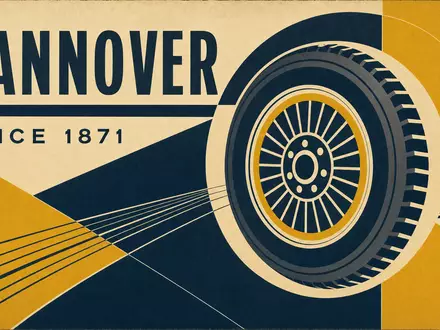 Vintage-Bauhaus-Poster mit geometrischem Rad-Motiv, Aufschrift HANNOVER und SINCE 1871 – verweist auf die lange Unternehmensgeschichte der Continental AG (ISIN DE0005439004) als Hannoveraner Industrieikone - Foto: THN