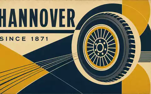 Vintage-Bauhaus-Poster mit geometrischem Rad-Motiv, Aufschrift HANNOVER und SINCE 1871 – verweist auf die lange Unternehmensgeschichte der Continental AG (ISIN DE0005439004) als Hannoveraner Industrieikone - Foto: THN
