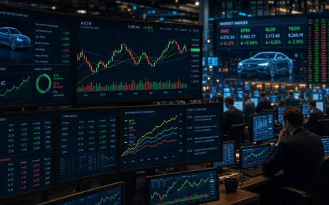 Börseneditorial mit Trading-Screens, Automotive-Sektor-Index und Kerzencharts – visuelles Editorial für Investoren und Analysten im Umfeld der Continental AG (ISIN DE0005439004) - Foto: THN