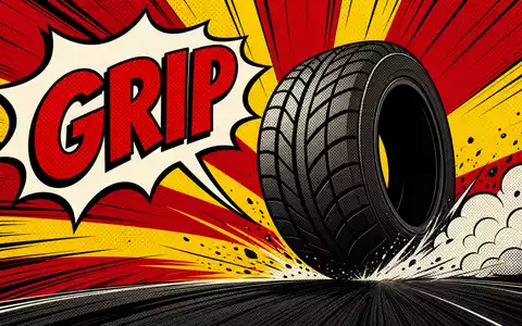Pop-Art-Comic-Illustration eines dynamischen Reifens mit Speedlines und Aufschrift GRIP – energetisches Markenmotiv im Stil der Automobilwerbung passend zur Continental AG (ISIN DE0005439004) - Foto: THN