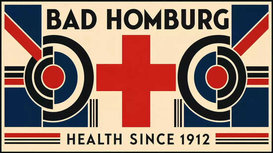 Fresenius SE – Vintage-Bauhaus-Poster: Geometrisches Kreuz-Motiv BAD HOMBURG / HEALTH SINCE 1912
