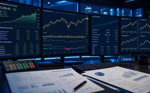 Editorial-Foto von Trading-Screens mit Insurance-Sector-Indizes und Chartverläufen – symbolisiert die Kapitalmarktpräsenz und Investorenkommunikation der Hannover Rück SE (ISIN DE0008402215) als MDAX-notiertes Rückversicherungsunternehmen - Foto: THN