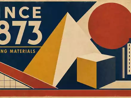 Vintage-Bauhaus-Poster im Konstruktivismus-Stil mit geometrischen Formen und dem Schriftzug SINCE 1873 BUILDING MATERIALS – angelehnt an die lange Tradition der Heidelberg Materials AG (ISIN DE0006047004) - Foto: THN