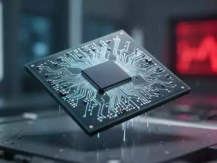 Nahaufnahme eines komplexen Halbleiterchips mit leuchtenden Schaltkreisen, dargestellt vor einem verschwommenen Hightech-Hintergrund. - Foto: über boerse-global.de