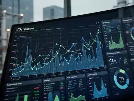 Ein digitales Dashboard zeigt detaillierte Diagramme und Datenpunkte zu CO2-Emissionen und Nachhaltigkeitskennzahlen an. - Foto: über boerse-global.de