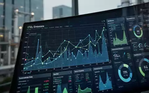 Ein digitales Dashboard zeigt detaillierte Diagramme und Datenpunkte zu CO2-Emissionen und Nachhaltigkeitskennzahlen an. - Foto: über boerse-global.de