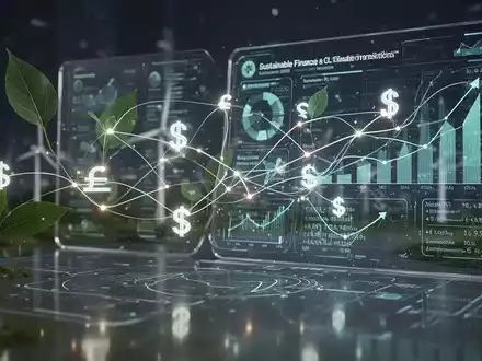 Abstrakte Darstellung von Nachhaltigkeitszielen und Finanzdaten, die sich mit grünen Linien und Symbolen verbinden, um Klimatransformation zu symbolisieren. - Foto: über boerse-global.de