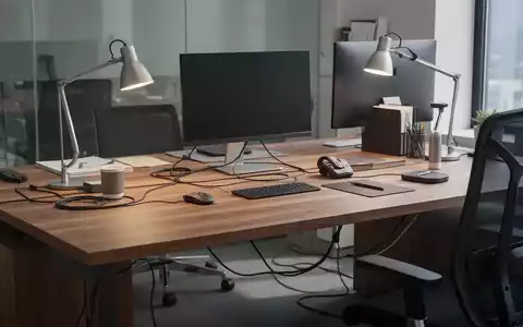 Ein aufgeräumter, moderner Schreibtisch mit Holzoberfläche, ergonomischen Accessoires und gut organisiertem Kabelmanagement. - Foto: über boerse-global.de