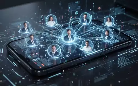Smartphone-Bildschirm mit digitalem Kontakt- und Datennetzwerk, das Datenmigration und -verwaltung zwischen Geräten zeigt. - Foto: über boerse-global.de