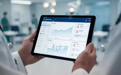 Nahaufnahme eines Tablets mit einer digitalen Patientenakte, das von Händen in einer modernen medizinischen Umgebung gehalten wird. - Foto: über boerse-global.de
