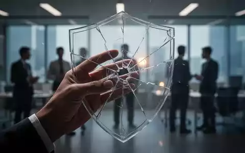 Eine Hand hält eine leicht rissige, transparente Barriere, im Hintergrund verschwommen Büro-Silhouetten, die Zerbrechlichkeit und Spannung symbolisieren. - Foto: über boerse-global.de