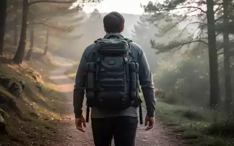 Eine Person mit einem beschwerten Rucksack geht auf einem Naturpfad bergauf, umgeben von Bäumen im Morgenlicht. - Foto: über boerse-global.de