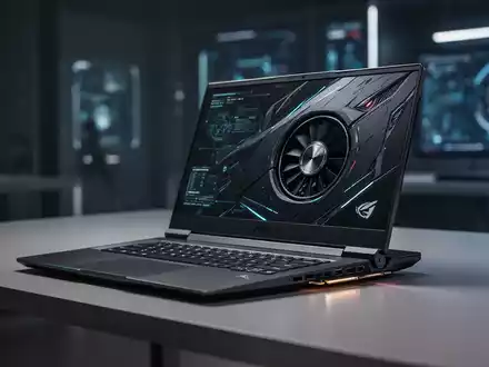 Hochwertiges Gaming-Notebook oder Grafikkarte in Nahaufnahme mit professioneller Beleuchtung, die das filigrane Design und die moderne Ästhetik betont. - Foto: über boerse-global.de