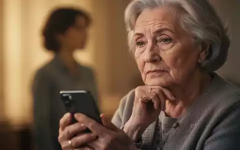 Eine nachdenkliche ältere Frau hält ein Smartphone, im Hintergrund eine unscharfe Silhouette einer jüngeren Person. - Foto: über boerse-global.de