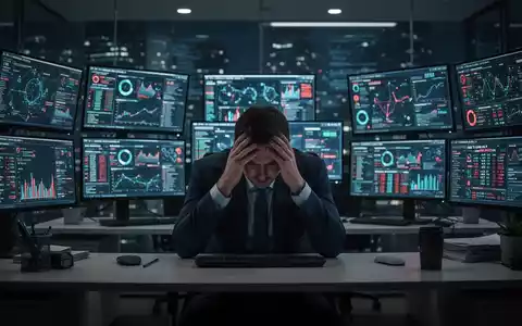 Ein erschöpfter CISO sitzt in einem dunklen Büro vor mehreren Bildschirmen, die komplexe Daten und Warnmeldungen anzeigen. - Foto: über boerse-global.de