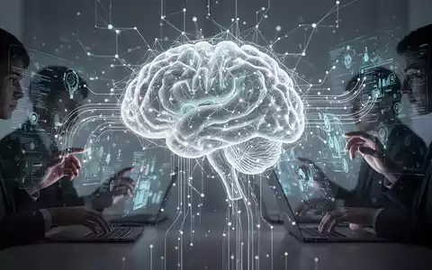 Abstrakte Darstellung von KI und menschlicher Interaktion, mit leuchtenden neuronalen Pfaden, die Figuren beim Lernen oder digitalen Aufgaben verbinden. - Foto: über boerse-global.de