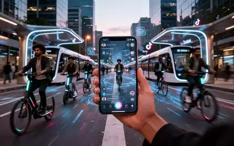 Eine dynamische Aufnahme einer modernen Stadtstraße in der Dämmerung, mit E-Scootern und Fahrrädern in Bewegung und einer Smartphone-App-Integration. - Foto: über boerse-global.de