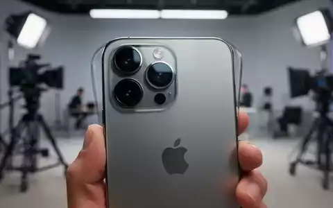 Nahaufnahme einer iPhone 17 Pro Kameralinse, in einer Hand gehalten, mit unscharfem professionellem Studiohintergrund. - Foto: über boerse-global.de