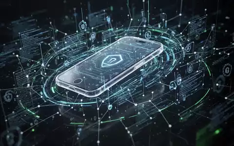 Digitales Netzwerk schützt Smartphone, symbolisiert KI in Cybersicherheit und Datenschutz. - Foto: über boerse-global.de