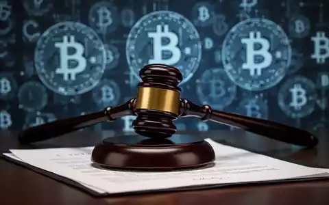 Ein Hammer liegt auf juristischen Dokumenten, mit verschwommenem Hintergrund von Kryptowährungssymbolen, die die Überschneidung von Recht und digitaler Finanzen symbolisieren. - Foto: über boerse-global.de
