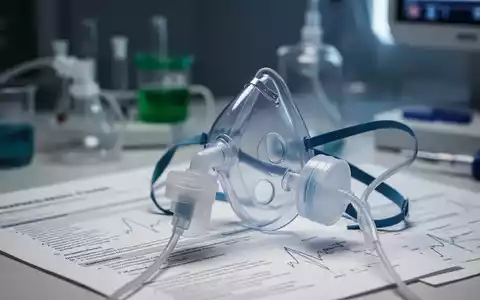 Nahaufnahme einer Inhalatormaske mit verschwommenen medizinischen Geräten und Forschungsdokumenten im Hintergrund, die medizinische Forschung symbolisiert. - Foto: über boerse-global.de