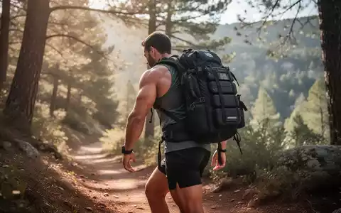 Eine Person geht mit einem gewichteten Rucksack auf einem Waldweg, fokussiert auf Ganzkörperstärkung und gesundes Altern. - Foto: über boerse-global.de