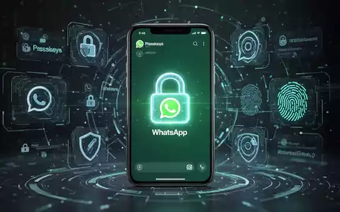 Smartphone mit WhatsApp-Oberfläche und leuchtendem Schloss-Symbol, umgeben von abstrakten digitalen Sicherheitselementen. - Foto: über boerse-global.de