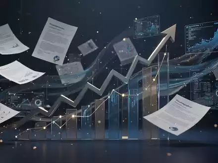 Eine stilisierte Darstellung eines Finanzdiagramms mit aufsteigendem Trend, umgeben von Dokumenten und digitalen Daten, die eine Wandelanleihe symbolisieren. - Foto: über boerse-global.de