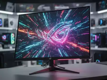 Nahaufnahme eines Gaming-Monitors mit hoher Bildwiederholrate, der farbenfrohe Grafiken zeigt, mit sanftem Leuchten des Bildschirms. - Foto: über boerse-global.de