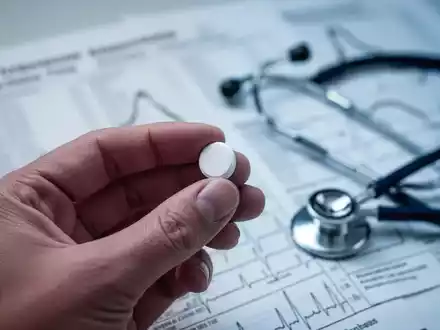 Eine Hand hält eine weiße Pille; im unscharfen Hintergrund sind medizinische Diagramme und ein Stethoskop zu sehen, die Medikamentenrisiken und Atemwegsgesundheit symbolisieren. - Foto: über boerse-global.de