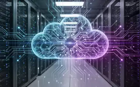 Leuchtendes neuronales Netzwerk über Server-Racks in einem Rechenzentrum, das KI-Cloud-Infrastruktur darstellt. - Foto: über boerse-global.de