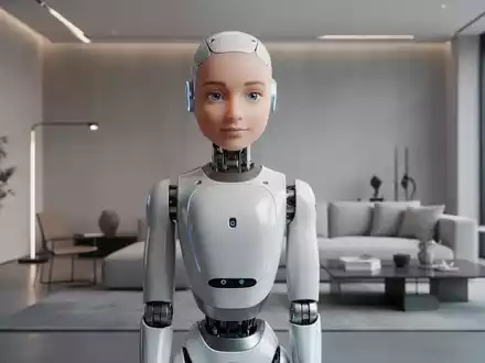 Lebensechter humanoider Roboter mit realistischer Silikonhaut in einem modernen Wohnzimmer, entwickelt für Gesellschaft. - Foto: über boerse-global.de
