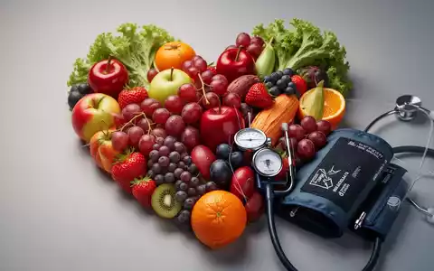 Ein Herz aus frischem Obst und Gemüse mit einem Blutdruckmessgerät, das gesunde Ernährung und Herz-Kreislauf-Gesundheit symbolisiert. - Foto: über boerse-global.de