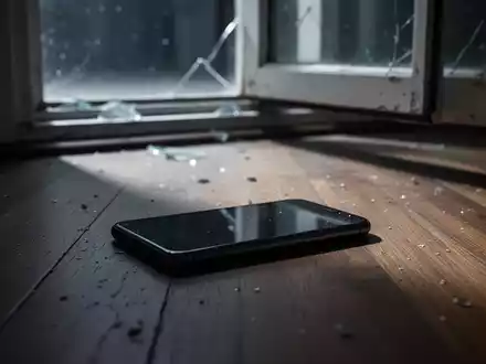 Ein Smartphone liegt auf einem Holzboden, teilweise im Schatten, mit einem leicht geöffneten Fenster im Hintergrund. - Foto: über boerse-global.de
