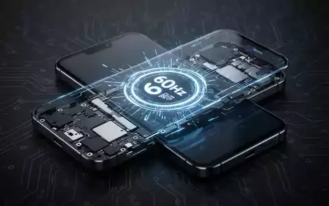 Nahaufnahme eines modernen Smartphones mit leuchtendem Bildschirm, der eine 60-Hz-Bildwiederholrate zeigt, vor dunklem, futuristischem Hintergrund. - Foto: über boerse-global.de