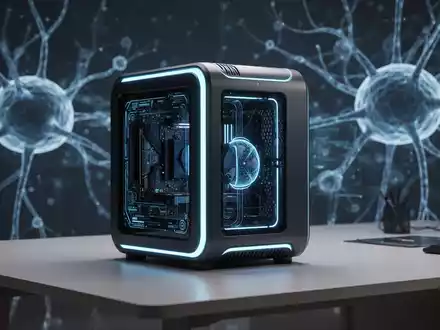 Schlanker, futuristischer Mini-Workstation-Computer mit blauen Leuchtakzenten, der leistungsstarke KI-Entwicklung repräsentiert. - Foto: über boerse-global.de