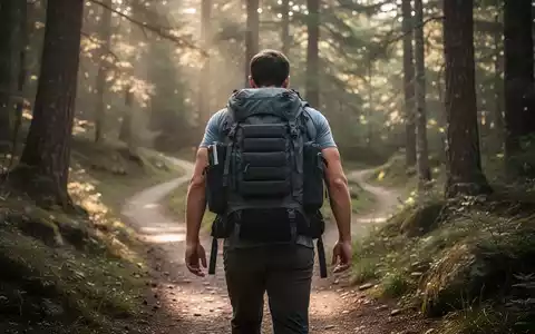 Eine Person mit einem gewichteten Rucksack geht auf einem Waldweg, Sonnenlicht fällt durch die Bäume. - Foto: über boerse-global.de