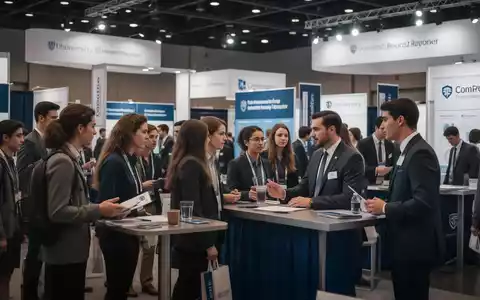 Studierende interagieren mit Unternehmensvertretern auf einer Karrieremesse, während sie Informationen und Ratschläge austauschen. - Foto: über boerse-global.de