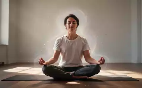 Eine Person meditiert in einem ruhigen Raum, die Hände in einer Mudra haltend, umgeben von weichem, natürlichem Licht. - Foto: über boerse-global.de