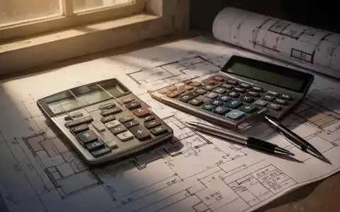 Nahaufnahme von Bauplänen für eine Gebäudesanierung mit einem Taschenrechner und einem Stift, die Finanzplanung und Bauarbeiten symbolisieren. - Foto: über boerse-global.de