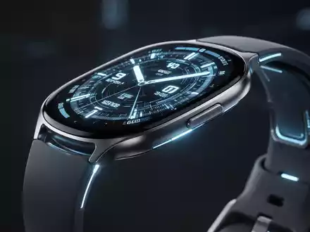 Nahaufnahme einer futuristischen, ultradünnen Smartwatch mit leuchtendem Display und nahtlosem Bandanschluss-Design. - Foto: über boerse-global.de