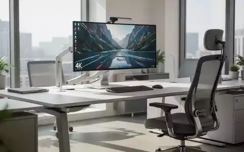 Ein moderner, ergonomischer Bildschirmarbeitsplatz mit einem verstellbaren Monitor, Tastatur und Maus. Fokus auf Komfort und Produktivität. - Foto: über boerse-global.de